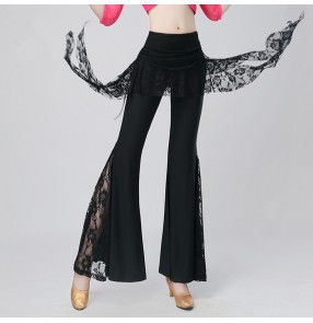 Lace hip scarf waistline long length women's ladies female competition stage performance professional ballroom lace side swing latin dance pants trousers